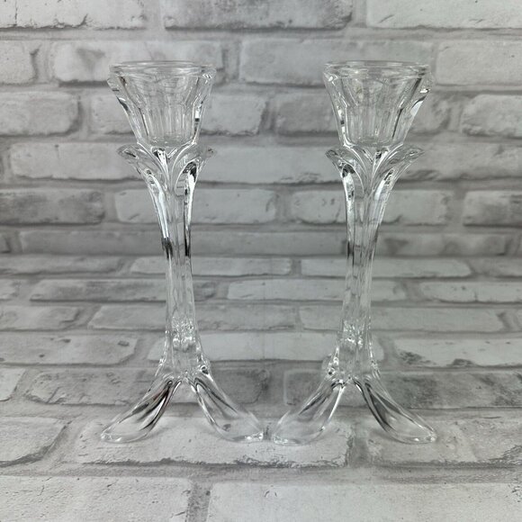 Cristal D'arques Lead Crystal Candle Stick Holders Footed 8.5" France Set of 2 - Picture 1 of 4